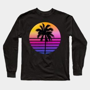 Retro 80s Sunset Palm Tree Aesthetic Long Sleeve T-Shirt